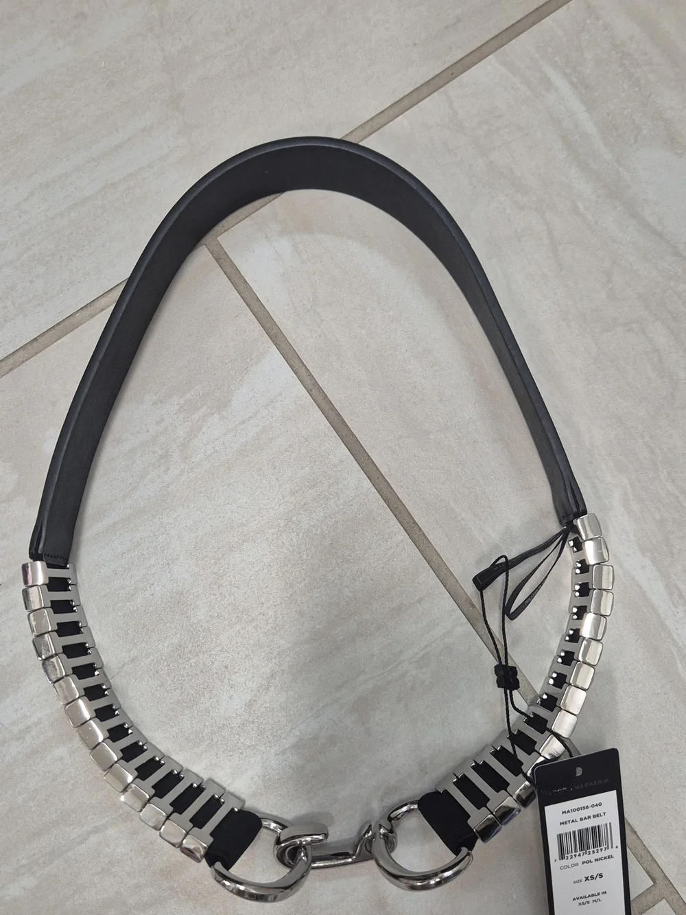 Women’s Black Leather Belt with Silver Chain Link Detail
